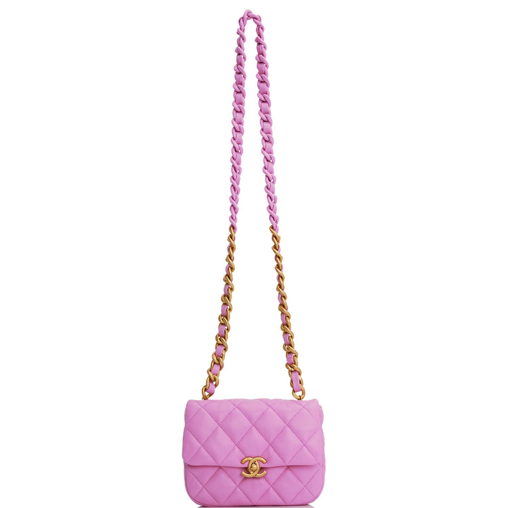 Chanel Lacquered Metal Mini Flap Bag Dark Pink Lambskin Antique Gold Hardware