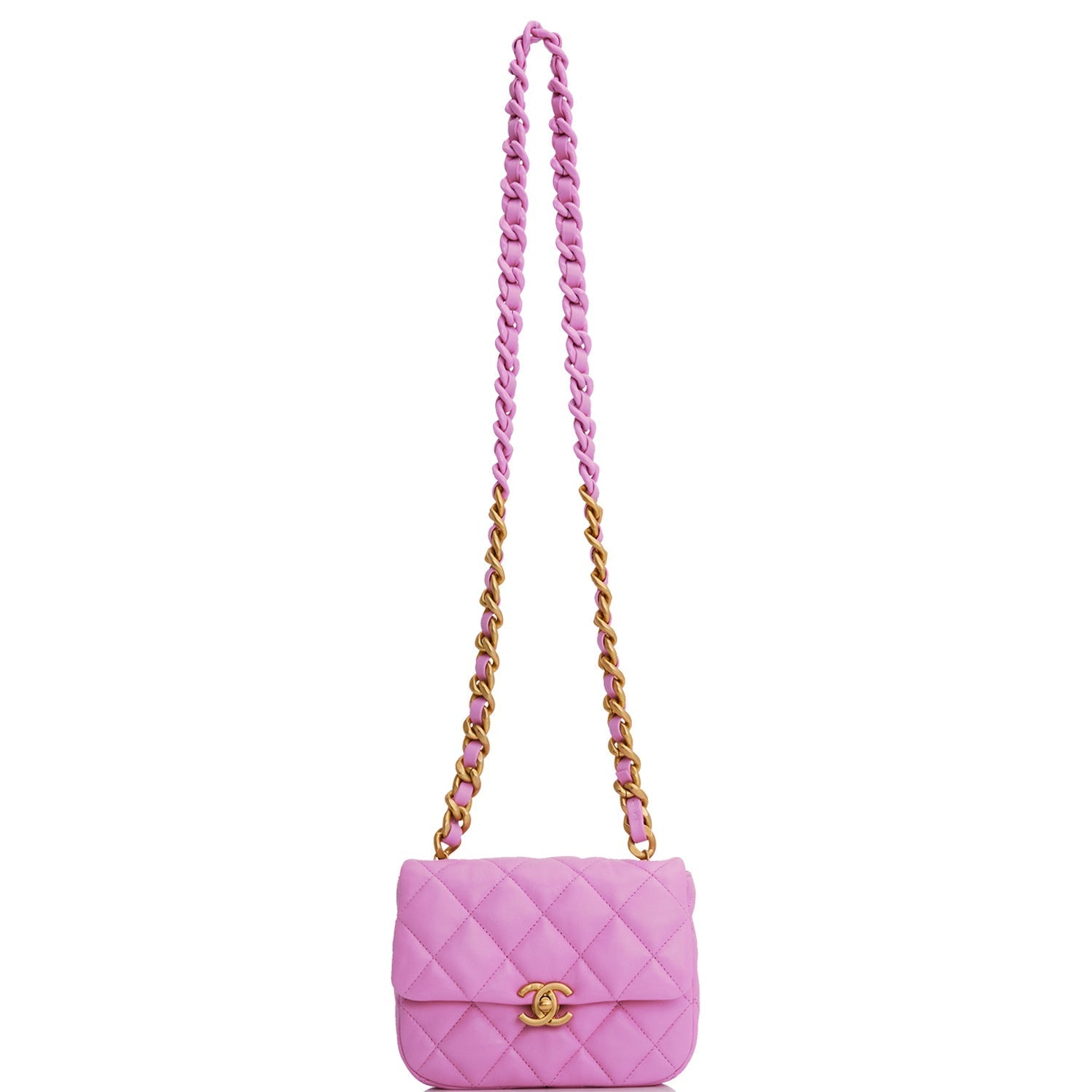Chanel Lacquered Metal Mini Flap Bag Dark Pink Lambskin Antique Gold Hardware