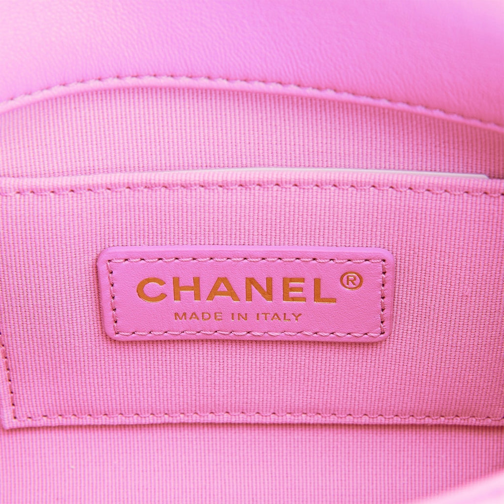 Chanel Lacquered Metal Mini Flap Bag Dark Pink Lambskin Antique Gold Hardware