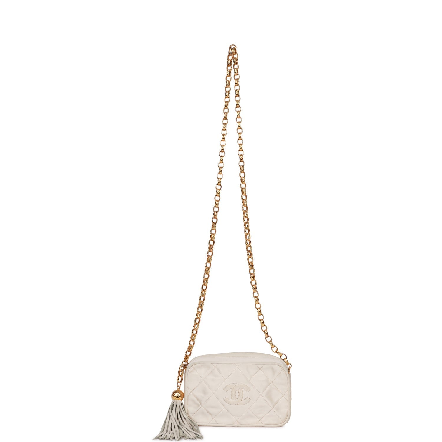 Chanel Vintage Mini Camera Bag Beige Satin Gold Hardware