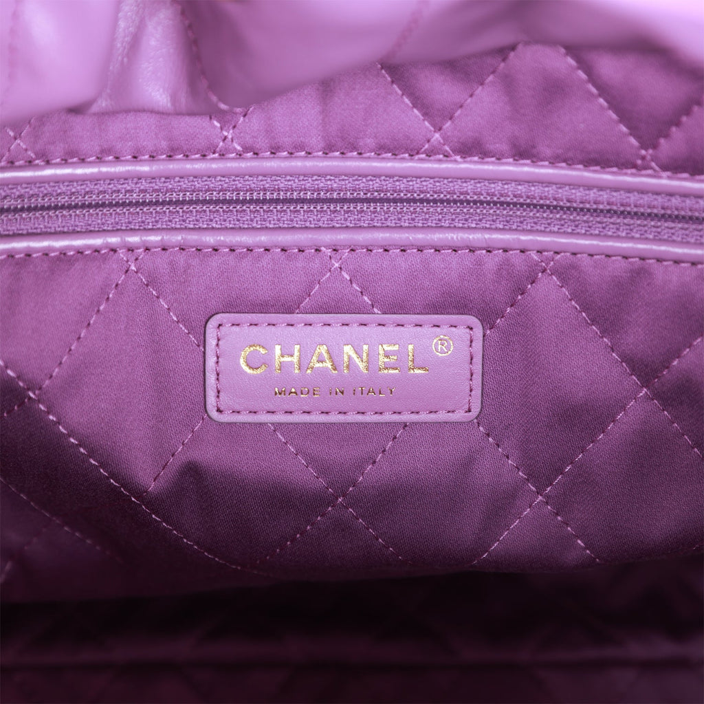 Chanel Medium 22 Bag Purple Calfskin Gold Hardware