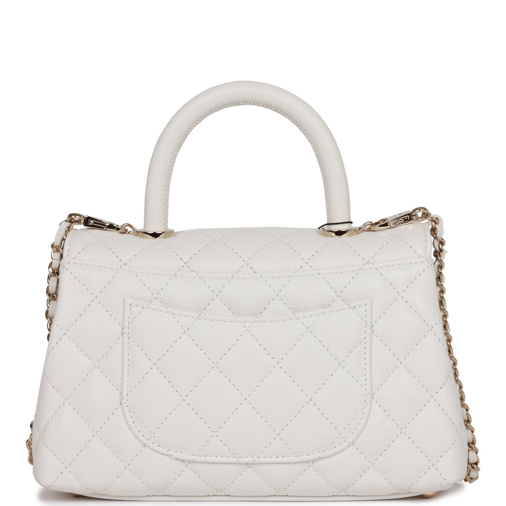 Chanel Small Coco Handle Flap Bag White Caviar Light Gold Hardware