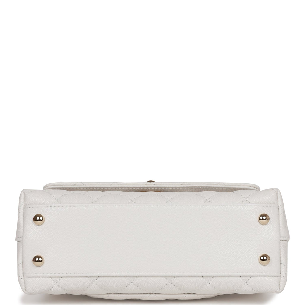Chanel Small Coco Handle Flap Bag White Caviar Light Gold Hardware