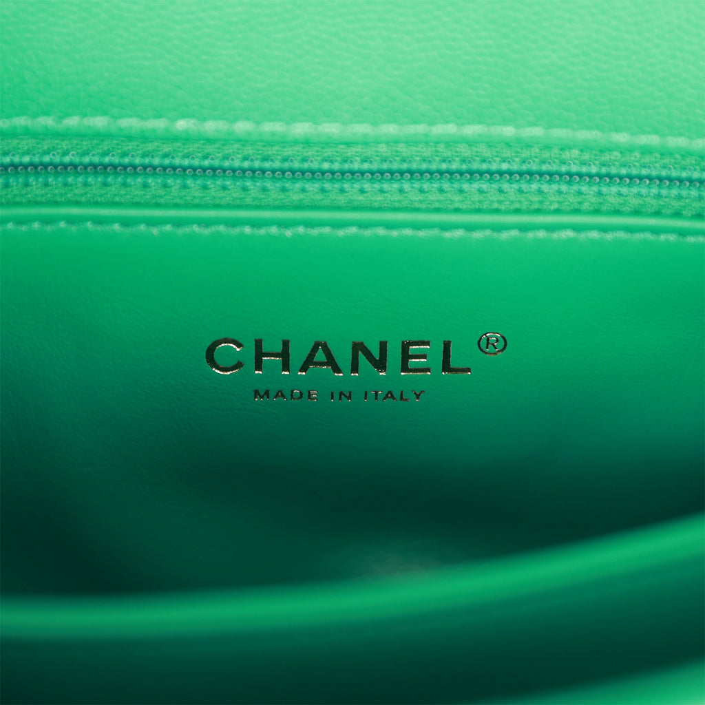 Chanel Small Coco Handle Flap Bag Green Caviar Light Gold Hardware