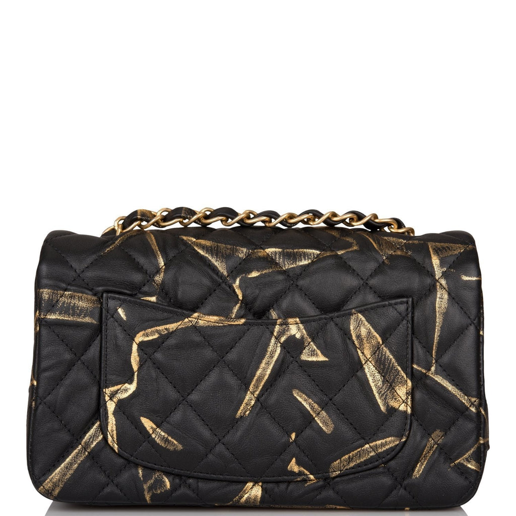 Chanel Mini Rectangular Flap Bag Black and Gold Aged Calfskin Antique Gold Hardware