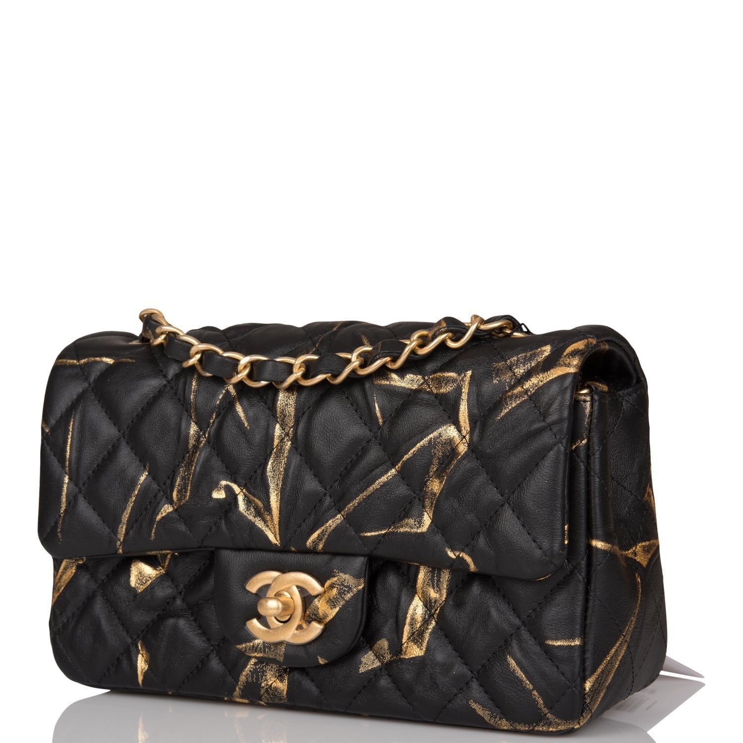 Chanel Mini Rectangular Flap Bag Black and Gold Aged Calfskin Antique Gold Hardware