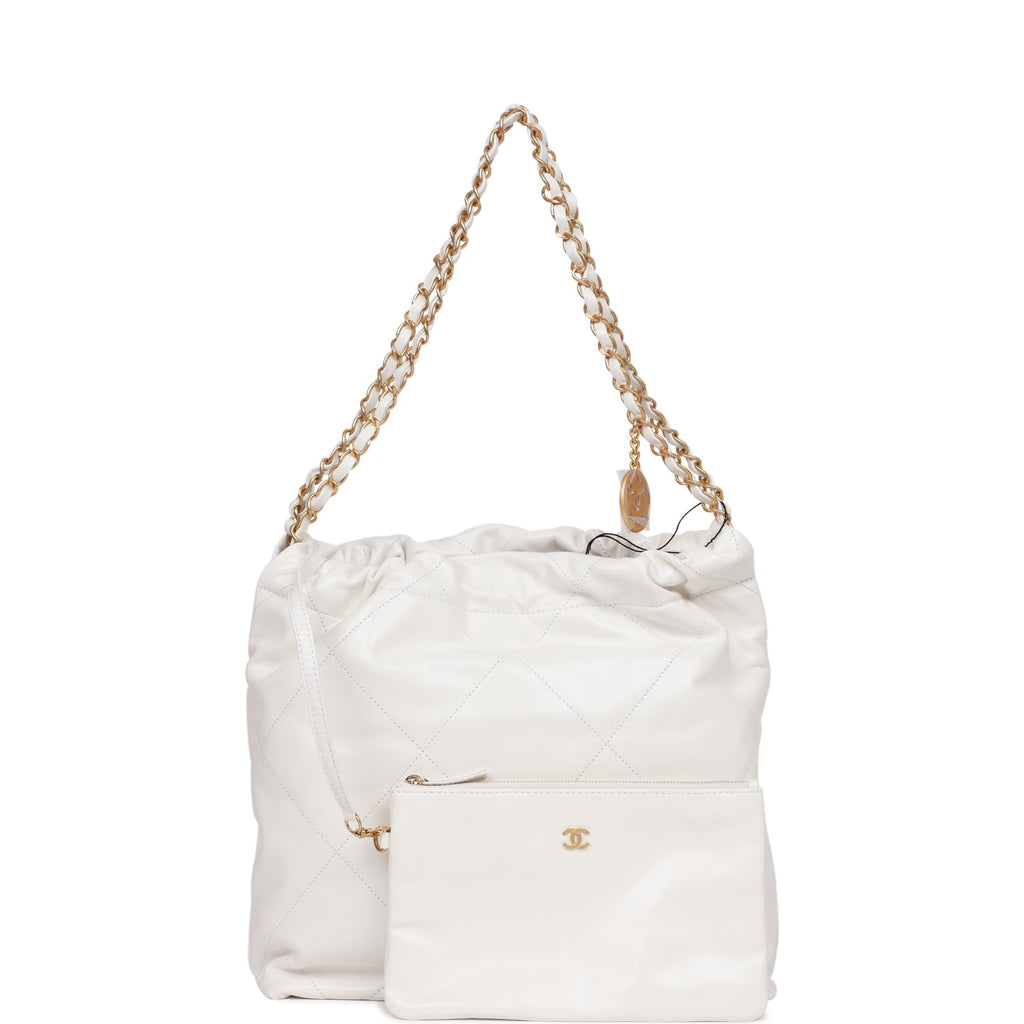 Chanel Small 22 Bag White Calfskin Gold Hardware
