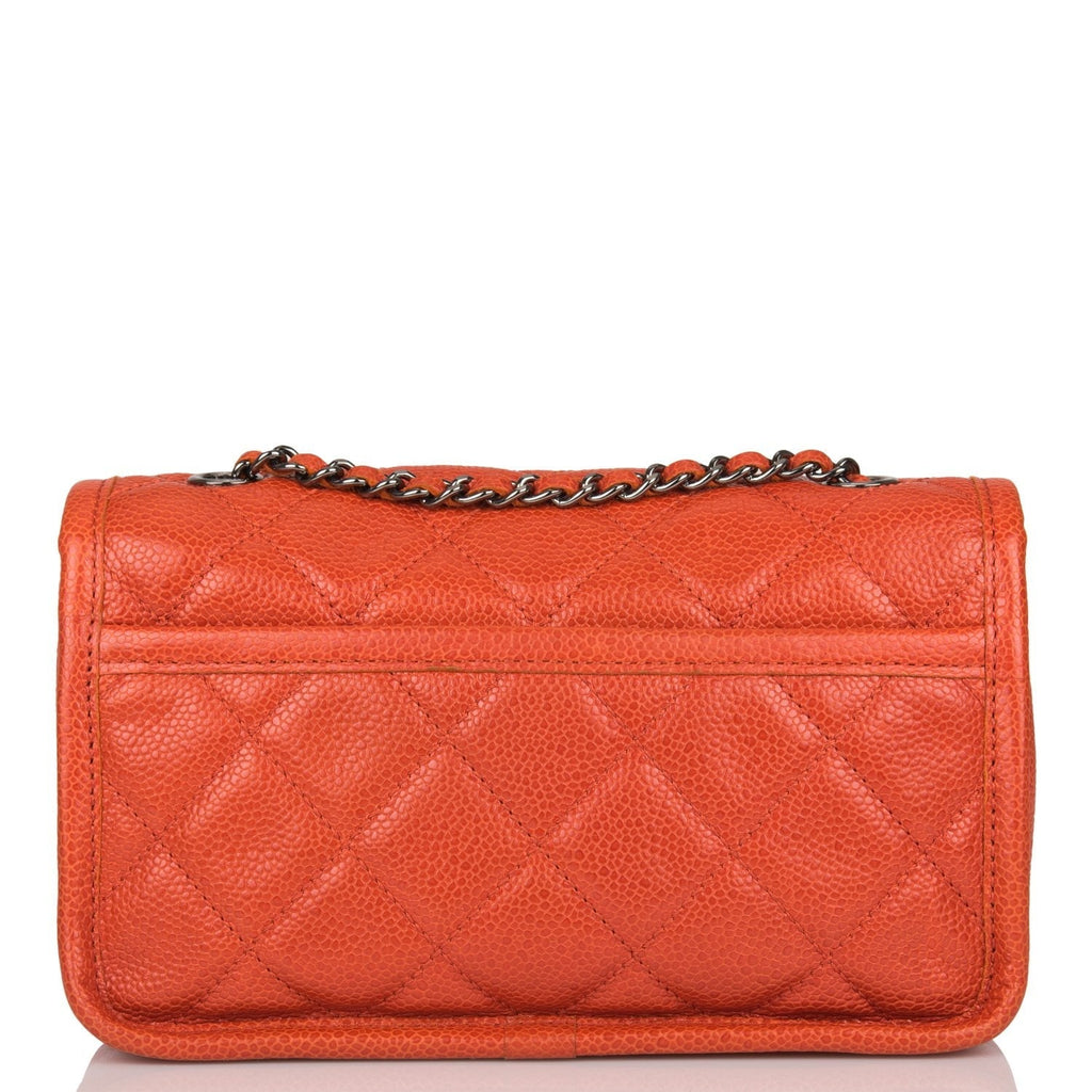Chanel Mini Flap Bag Dark Orange Caviar Ruthenium Hardware