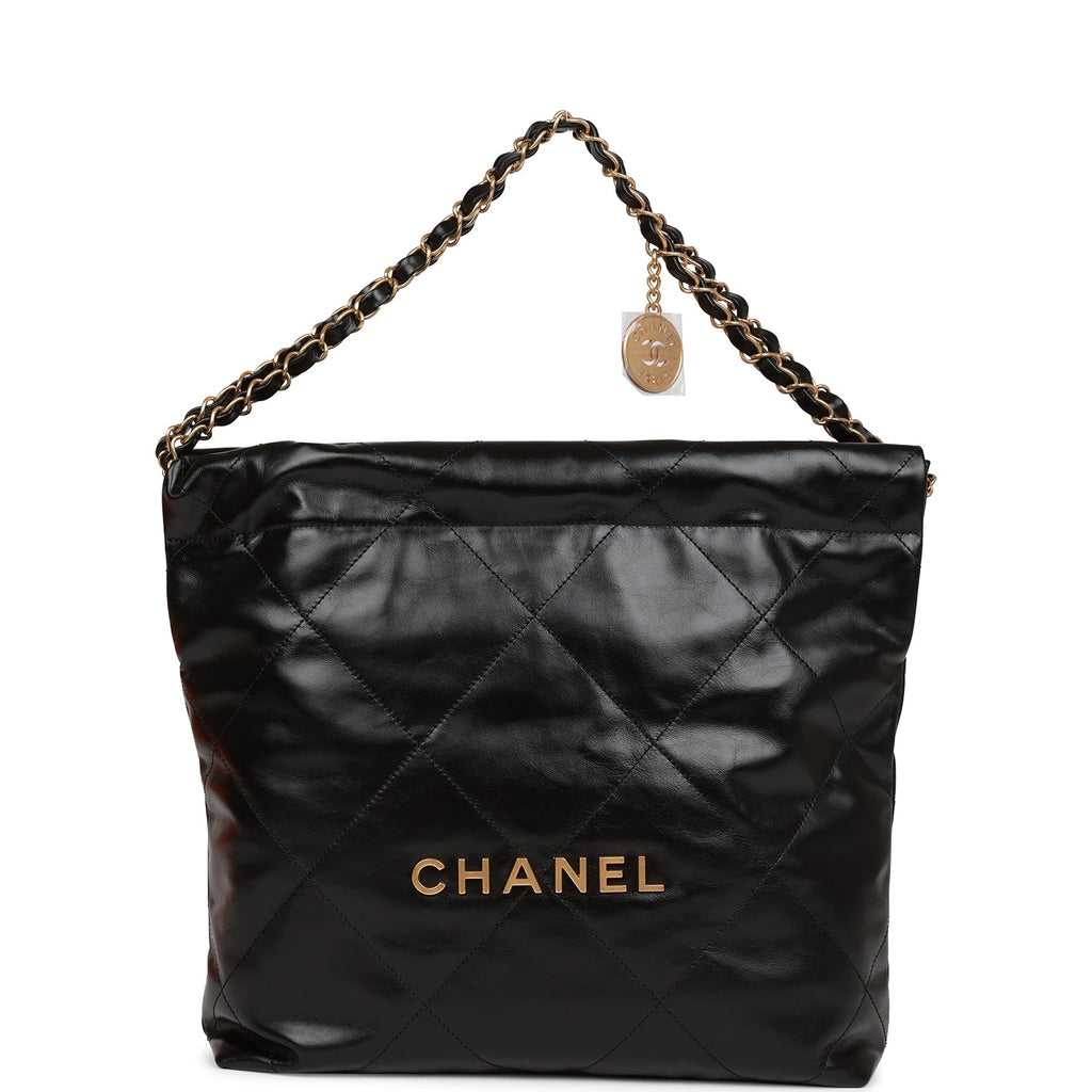 Chanel Small 22 Bag Black Lambskin Antique Gold Hardware