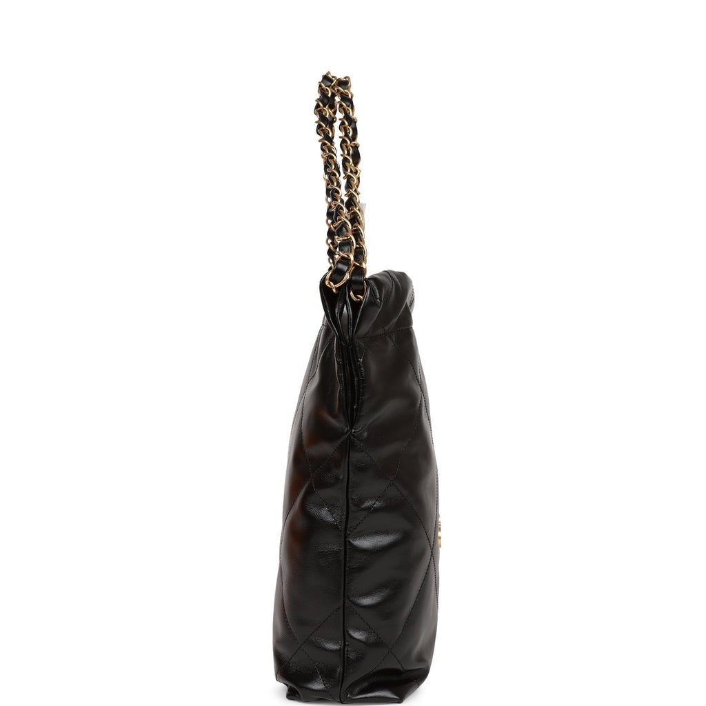 Chanel Small 22 Bag Black Lambskin Antique Gold Hardware