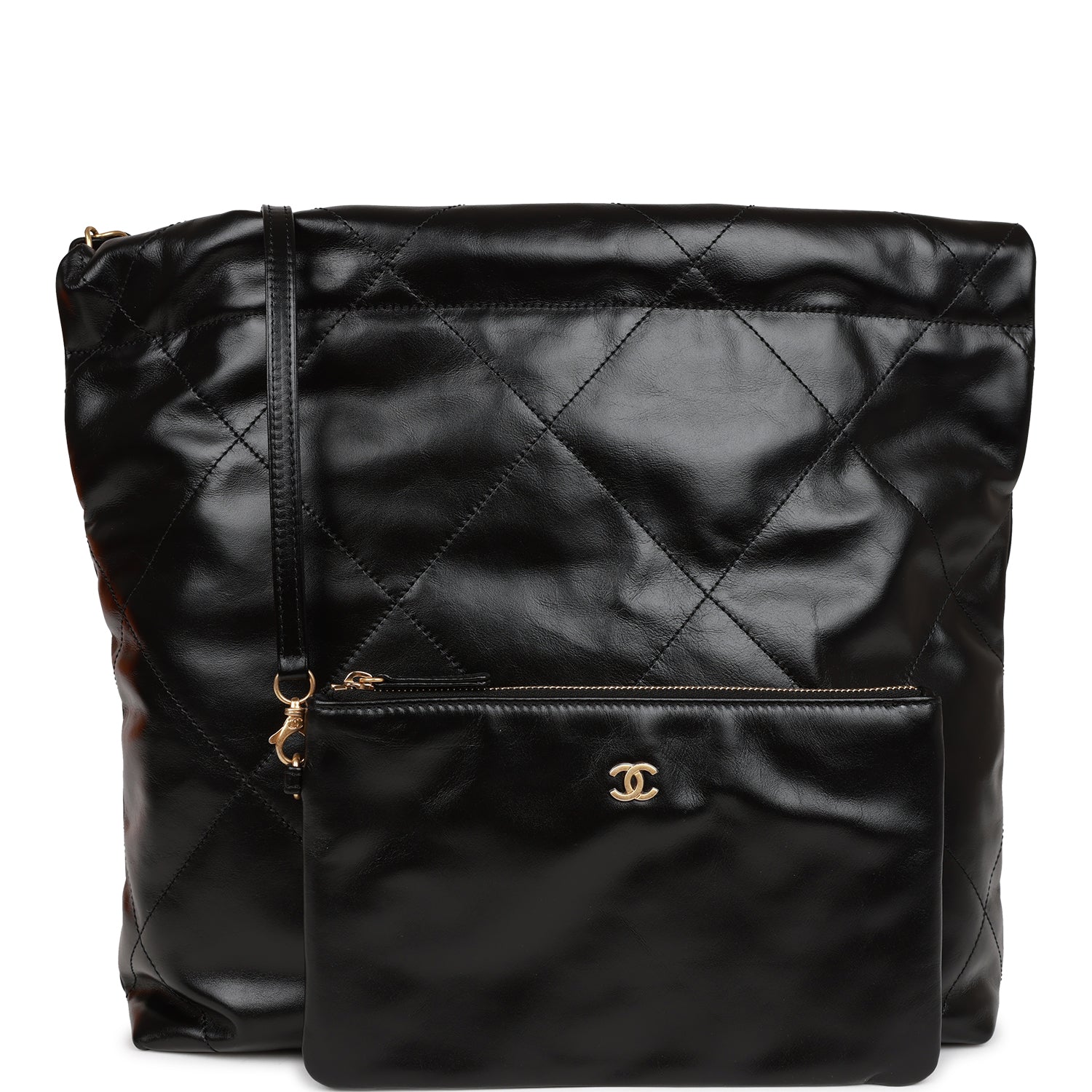 Chanel Small 22 Bag Black Lambskin Antique Gold Hardware