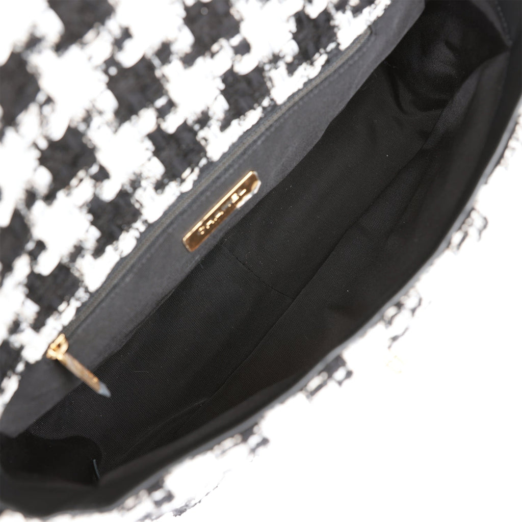 Chanel Large 19 Flap Bag Black and White Tweed Mixed Hardware