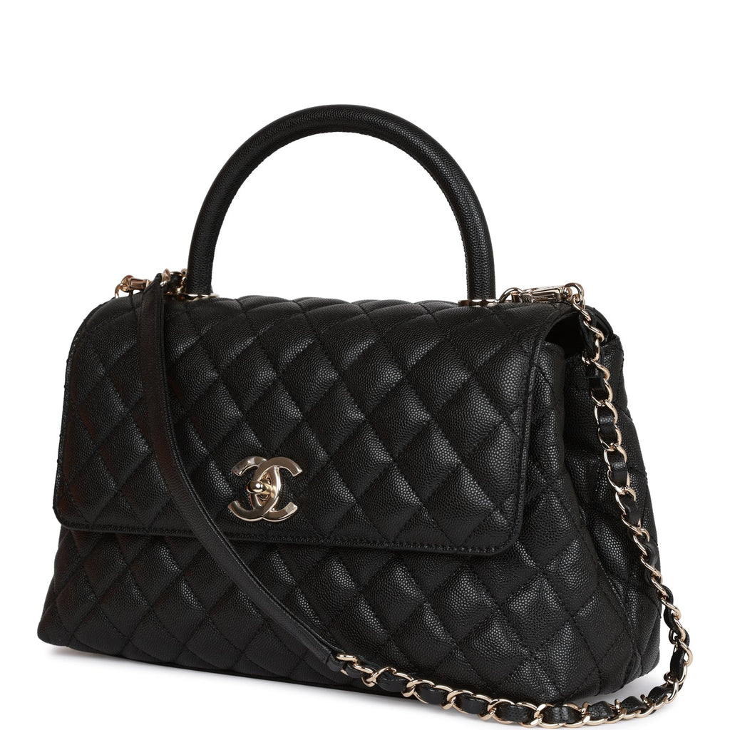 Chanel Small Coco Handle Flap Bag Black Caviar Light Gold Hardware