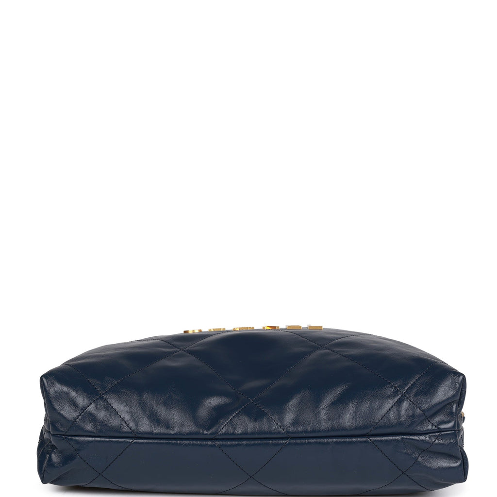 Chanel Large 22 Bag Navy Lambskin Antique Gold Hardware