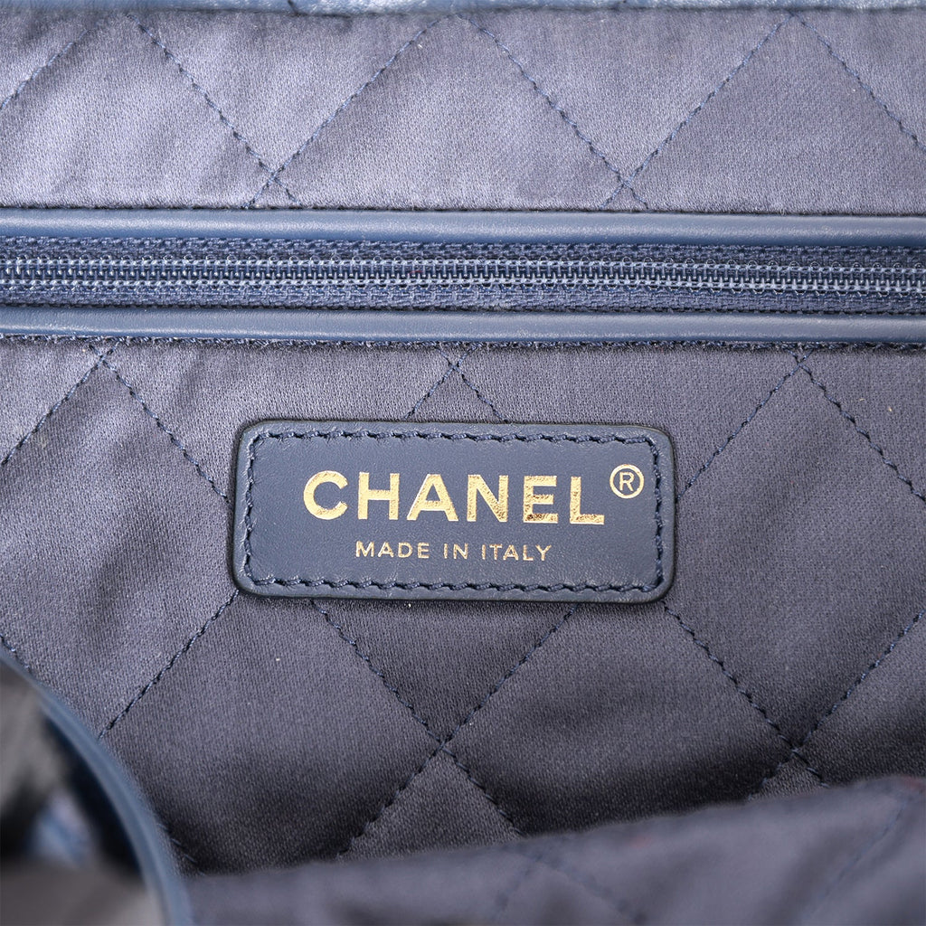 Chanel Large 22 Bag Navy Lambskin Antique Gold Hardware