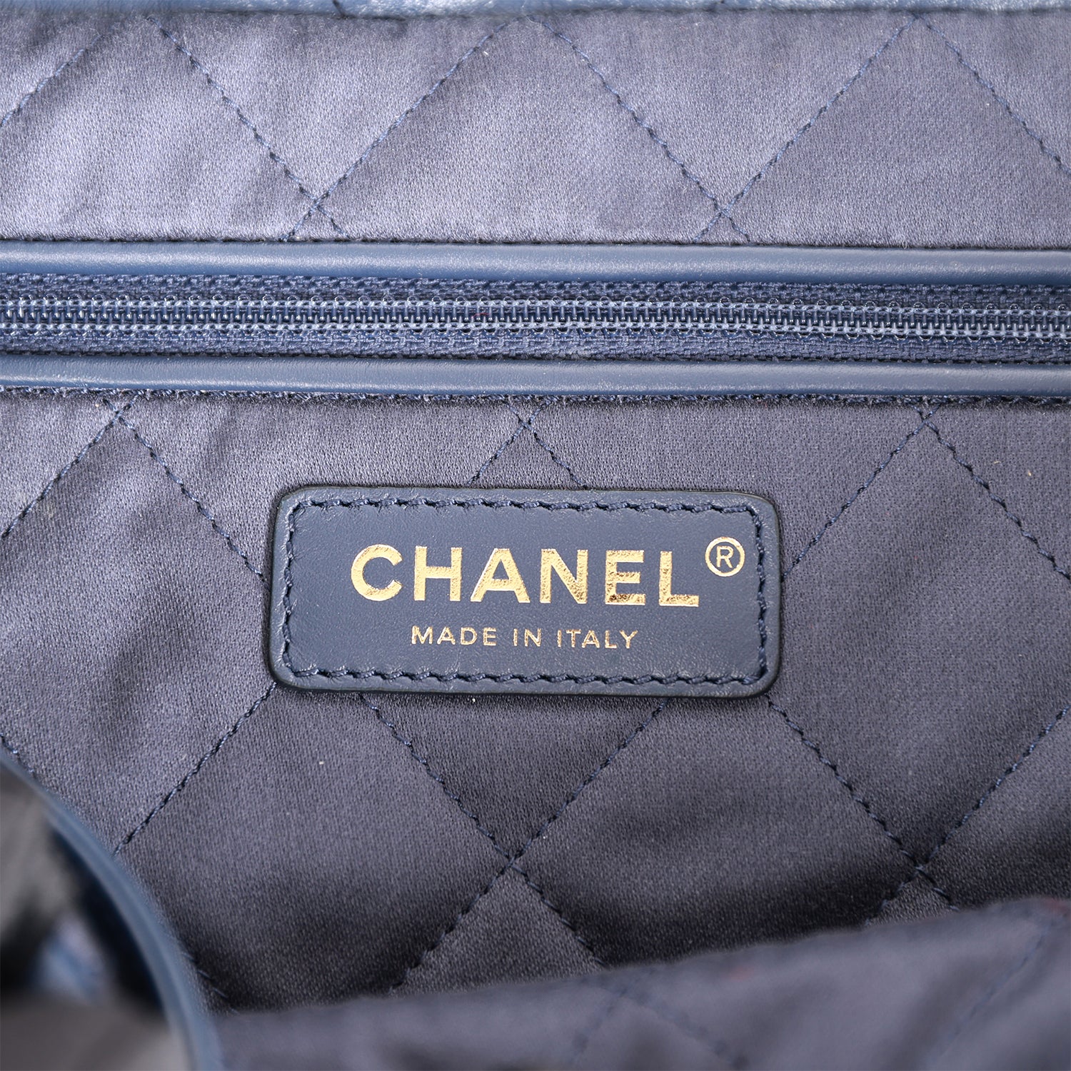 Chanel Large 22 Bag Navy Lambskin Antique Gold Hardware