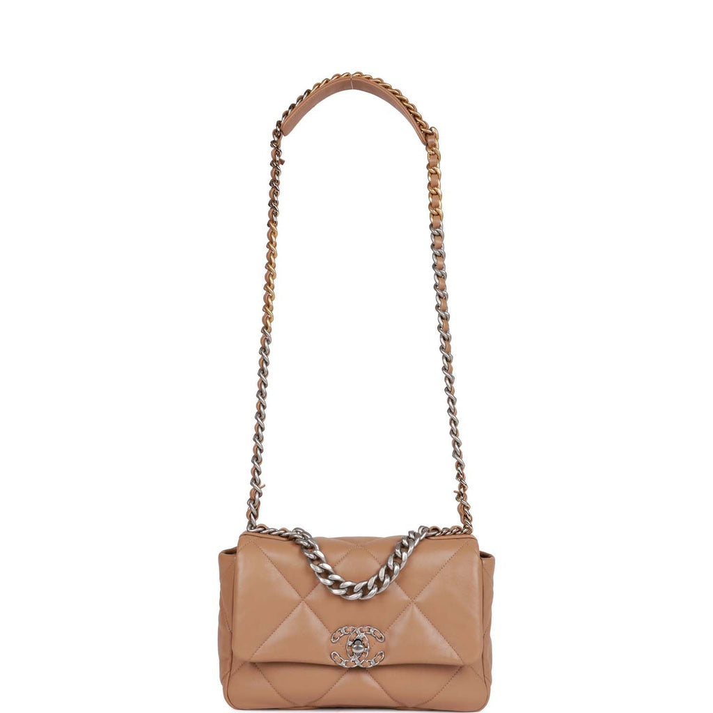 Chanel Medium 19 Flap Bag Dark Beige Calfskin Mixed Hardware