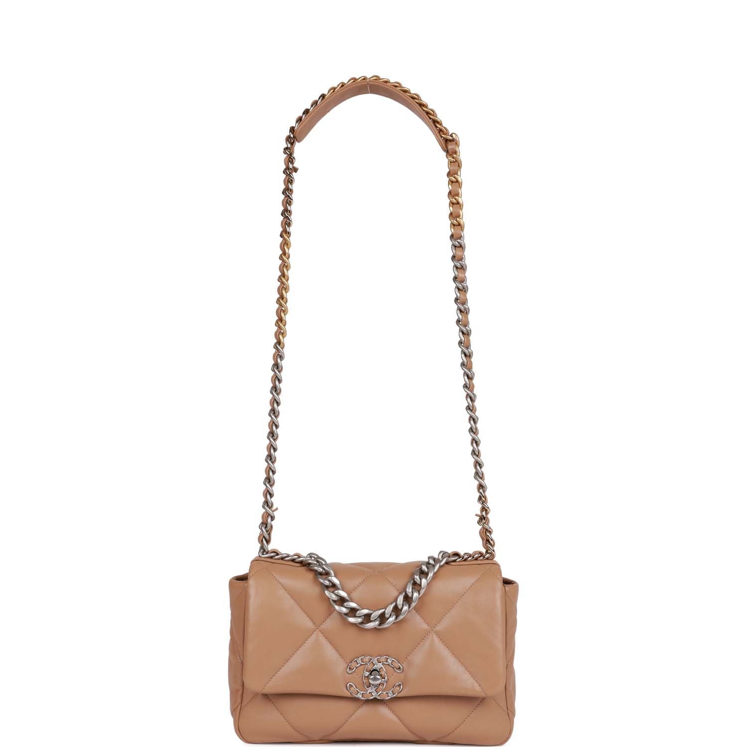 Chanel Medium 19 Flap Bag Dark Beige Calfskin Mixed Hardware