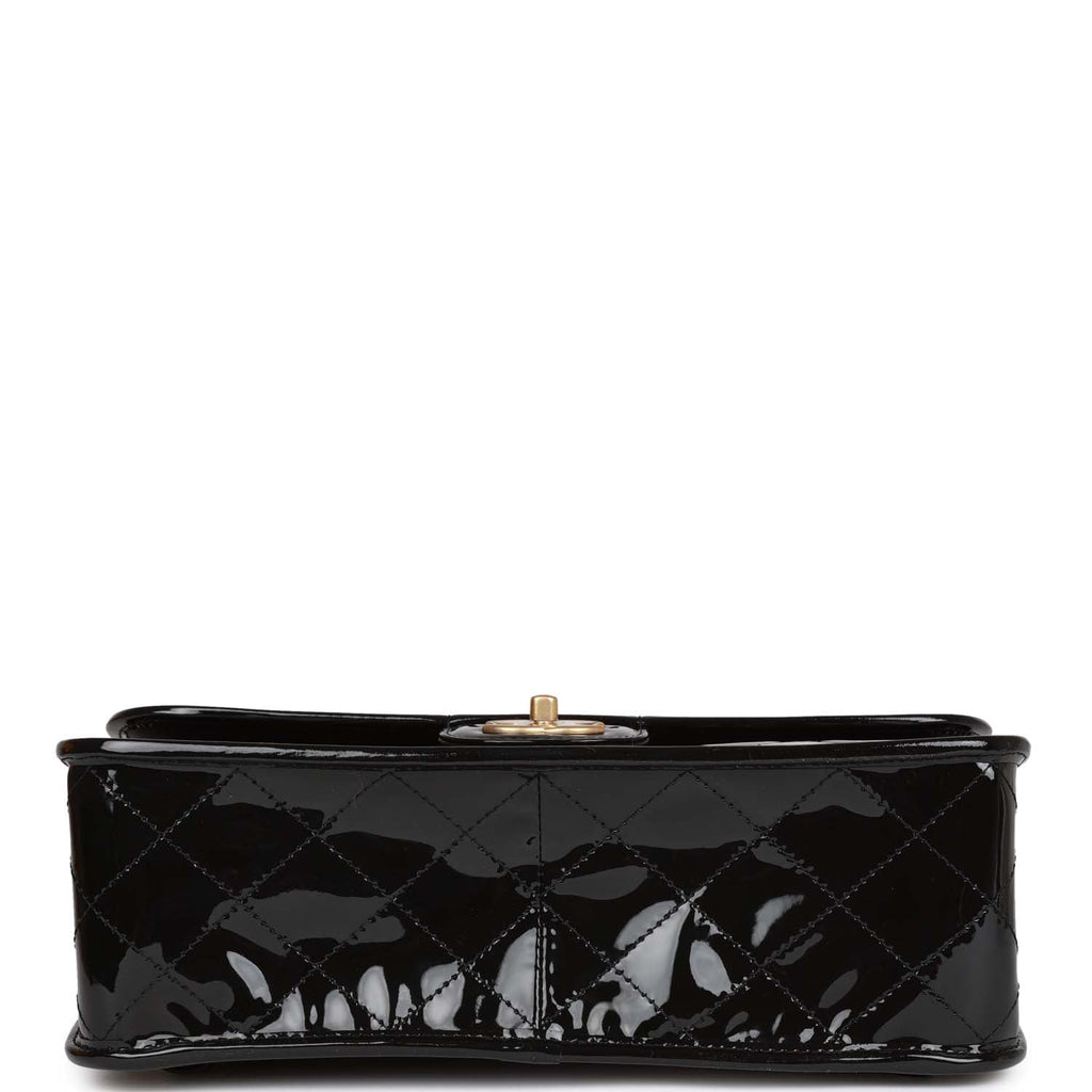 Chanel Large Flap Backpack Black Patent Antique Gold Hardware