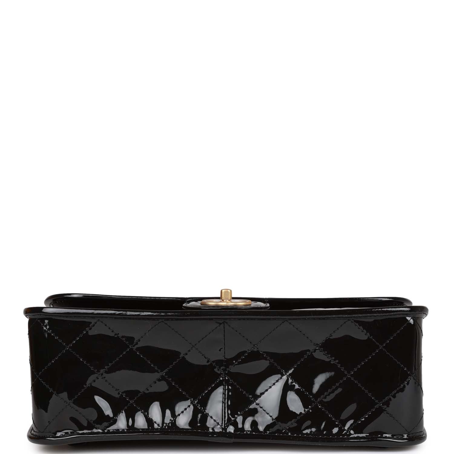 Chanel Large Flap Backpack Black Patent Antique Gold Hardware