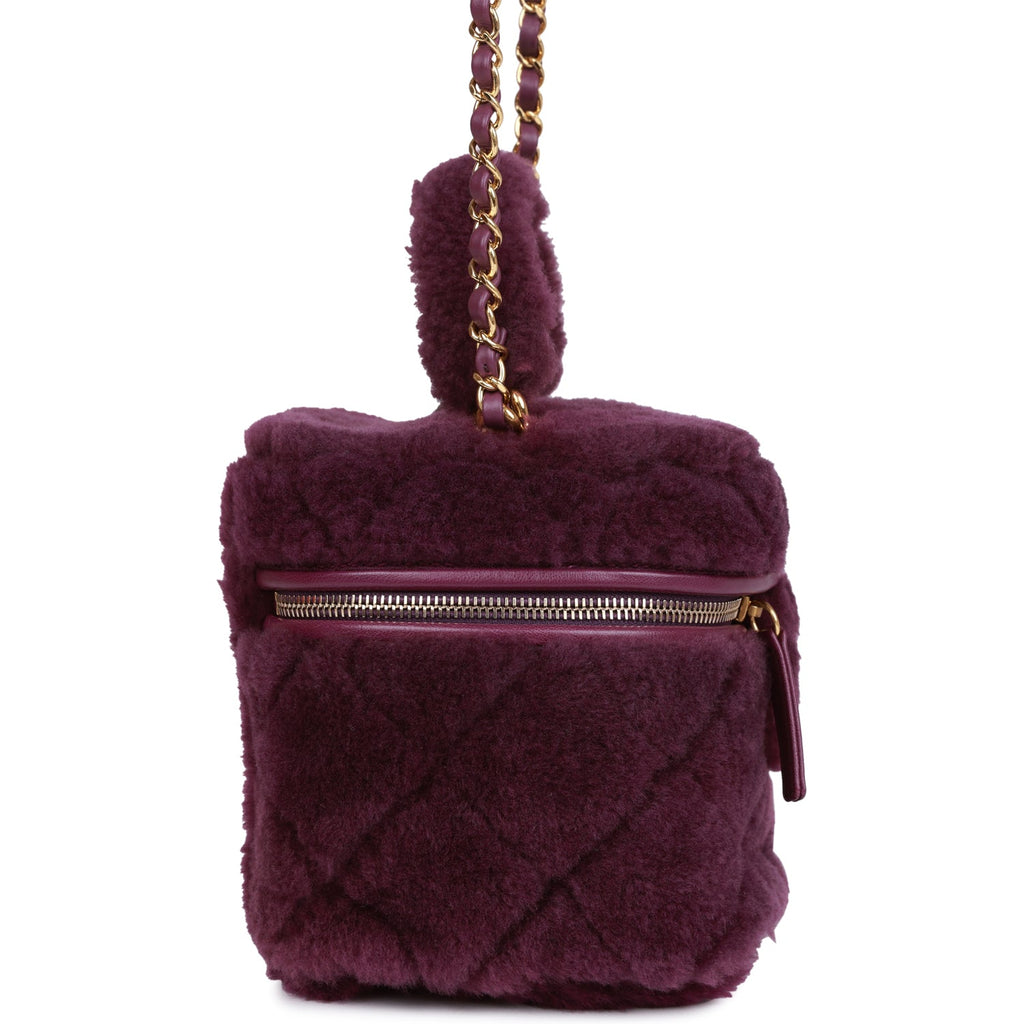 Chanel Small Vanity Case Purple Shearling Gold Hardware