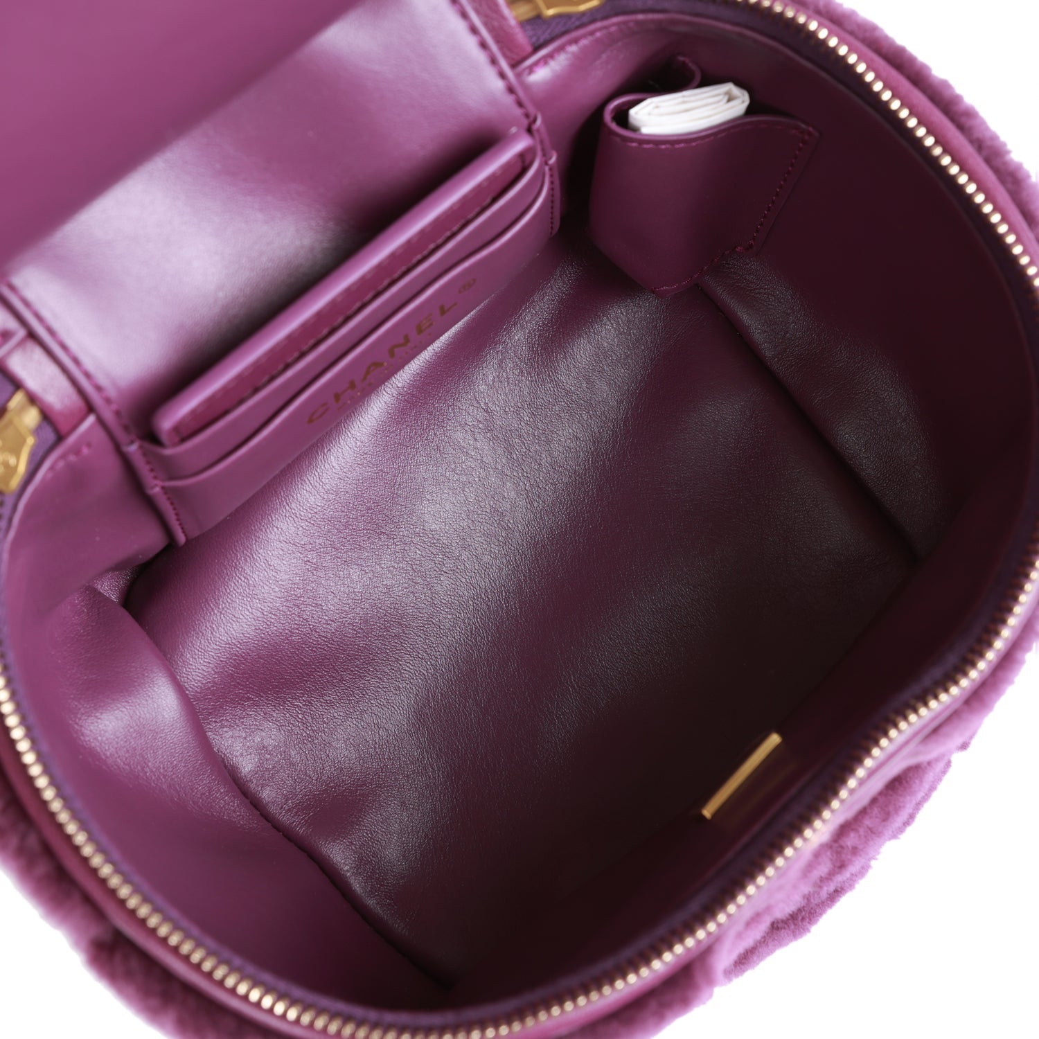 Chanel Small Vanity Case Purple Shearling Gold Hardware