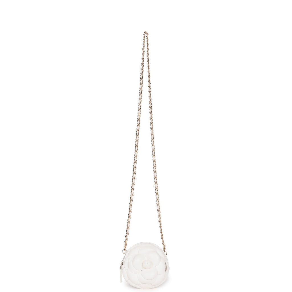 Chanel Camellia Clutch with Chain White Lambskin Light Gold Hardware