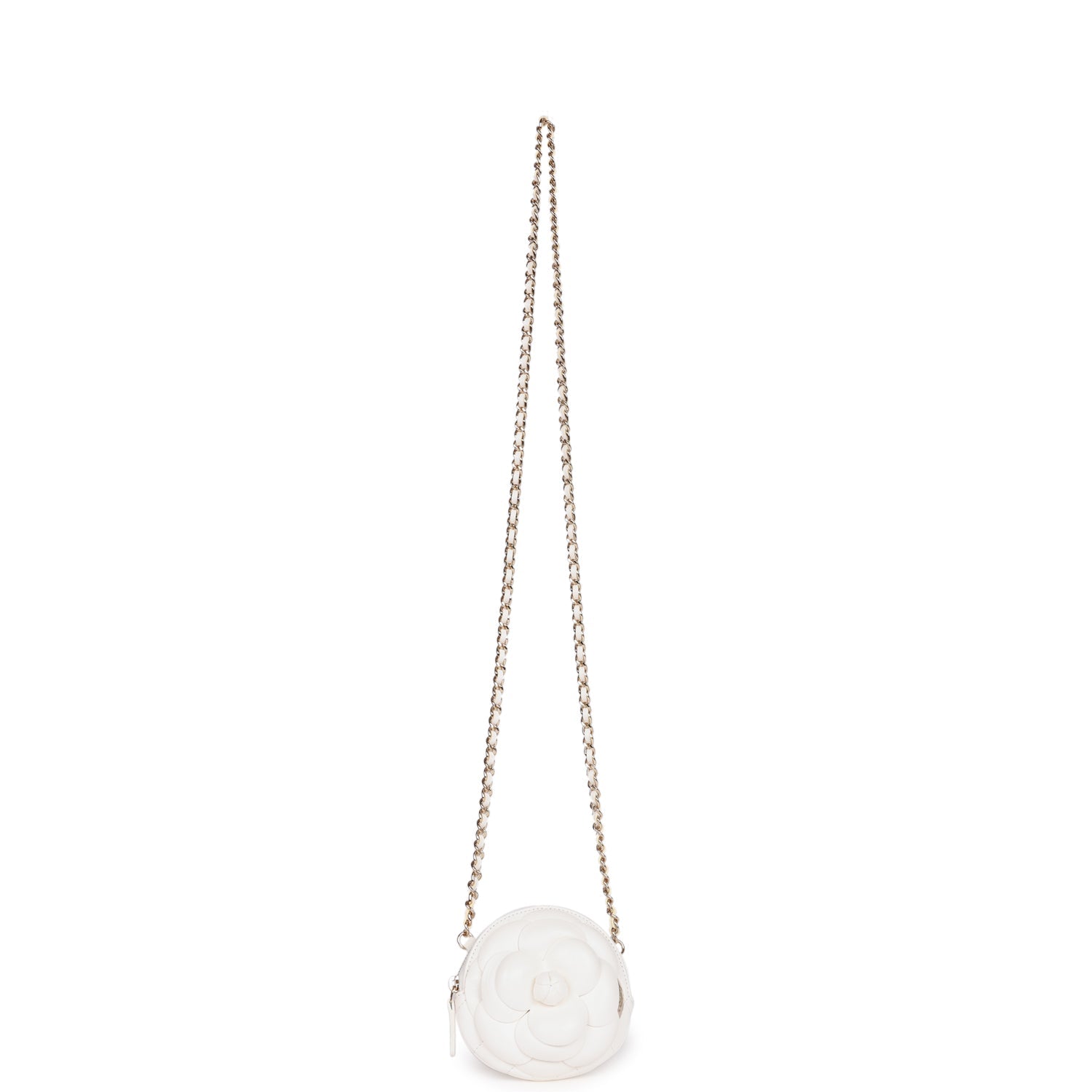Chanel Camellia Clutch with Chain White Lambskin Light Gold Hardware