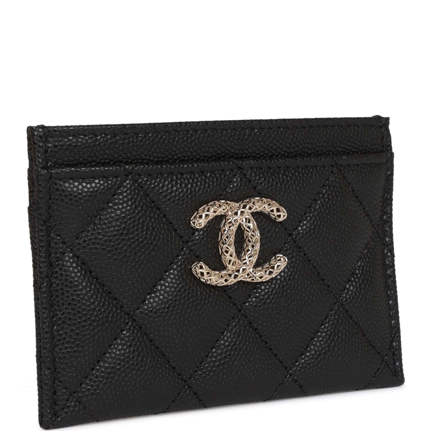 Chanel  Holder Wallet Black Caviar Light Gold Hardware