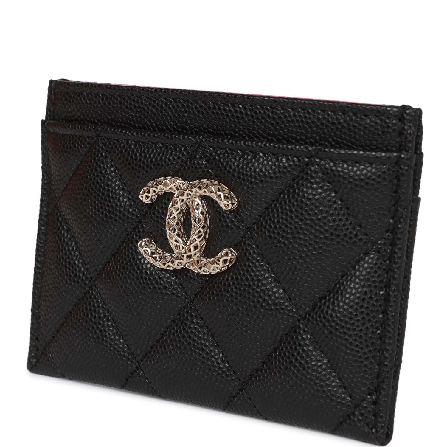 Chanel  Holder Wallet Black Caviar Light Gold Hardware