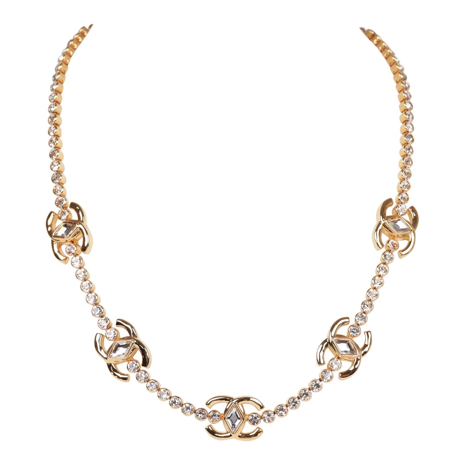 Chanel Faux Gold Crystal CC Choker Necklace