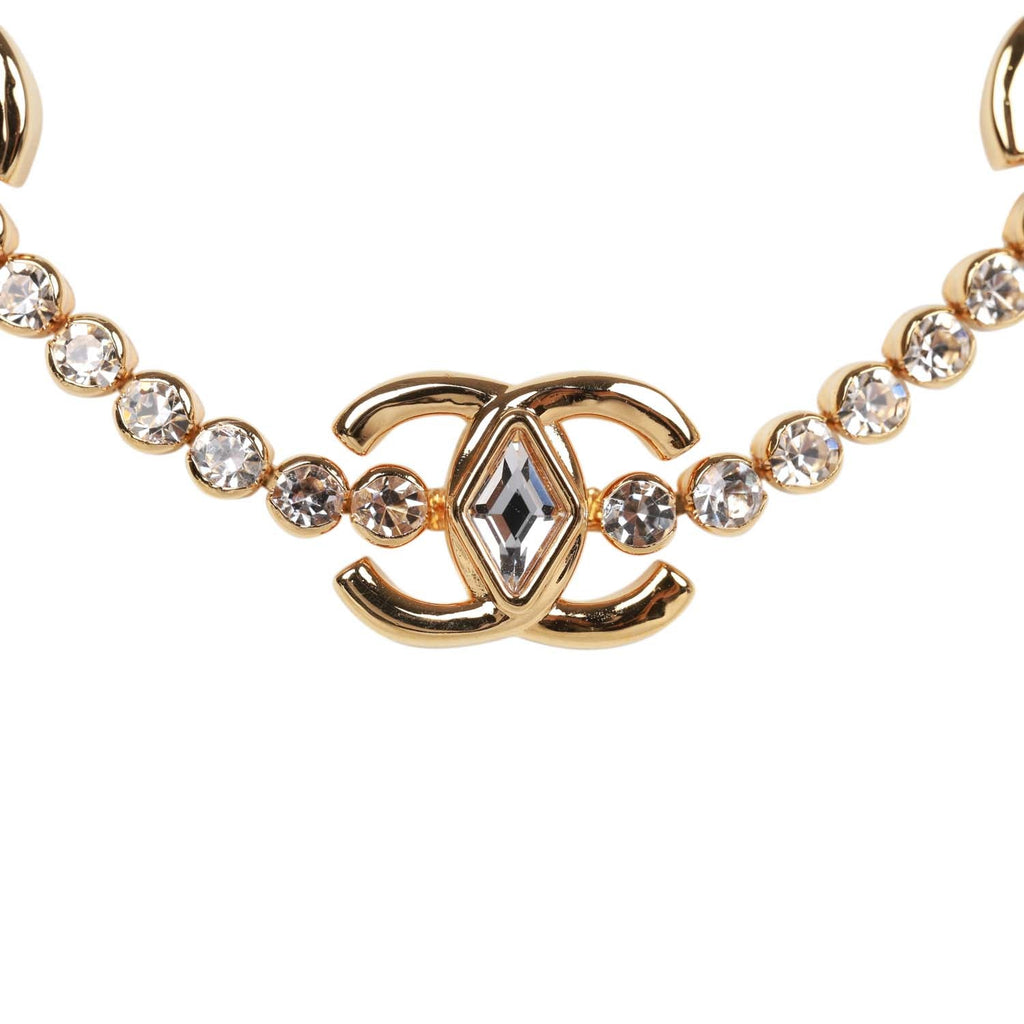 Chanel Faux Gold Crystal CC Choker Necklace