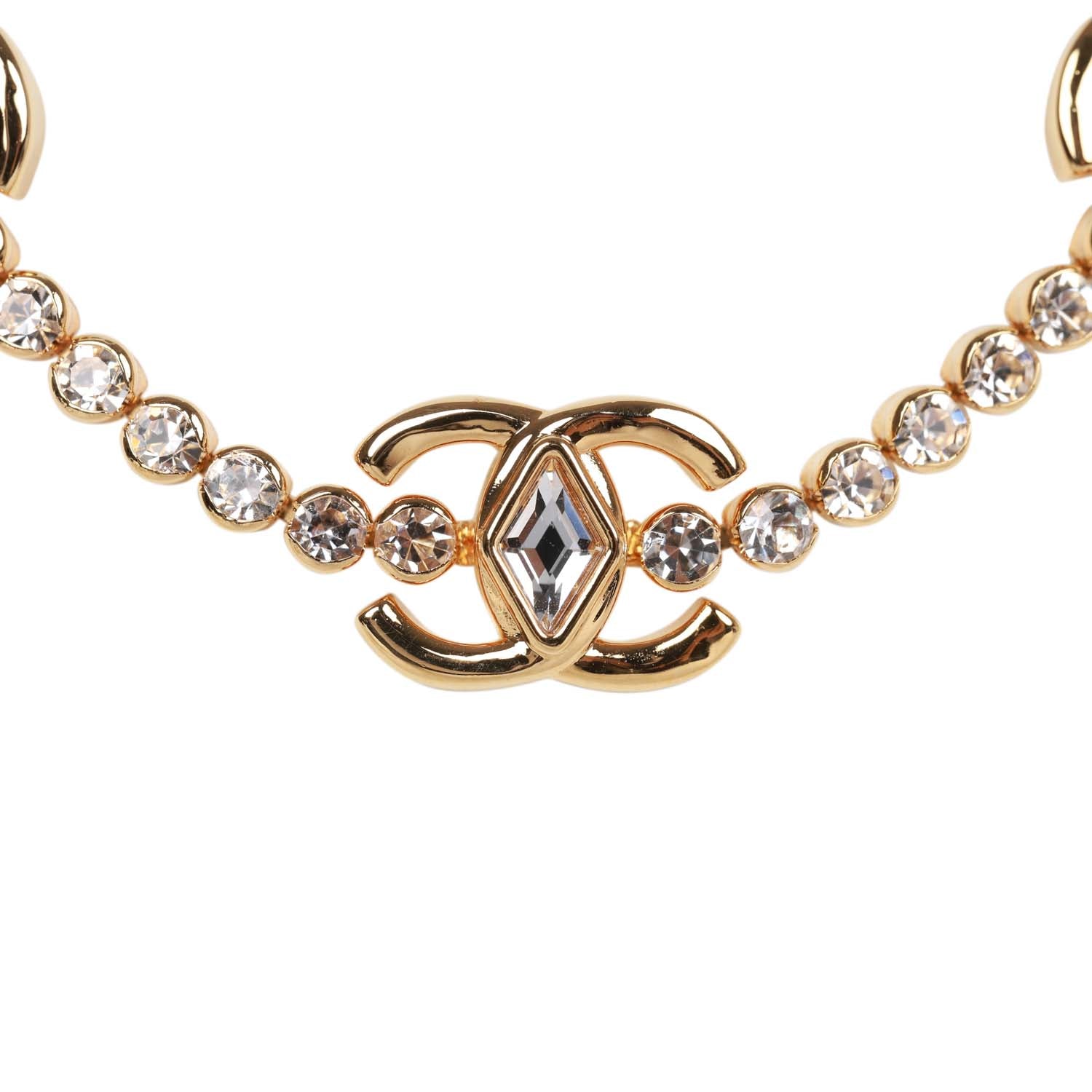 Chanel Faux Gold Crystal CC Choker Necklace