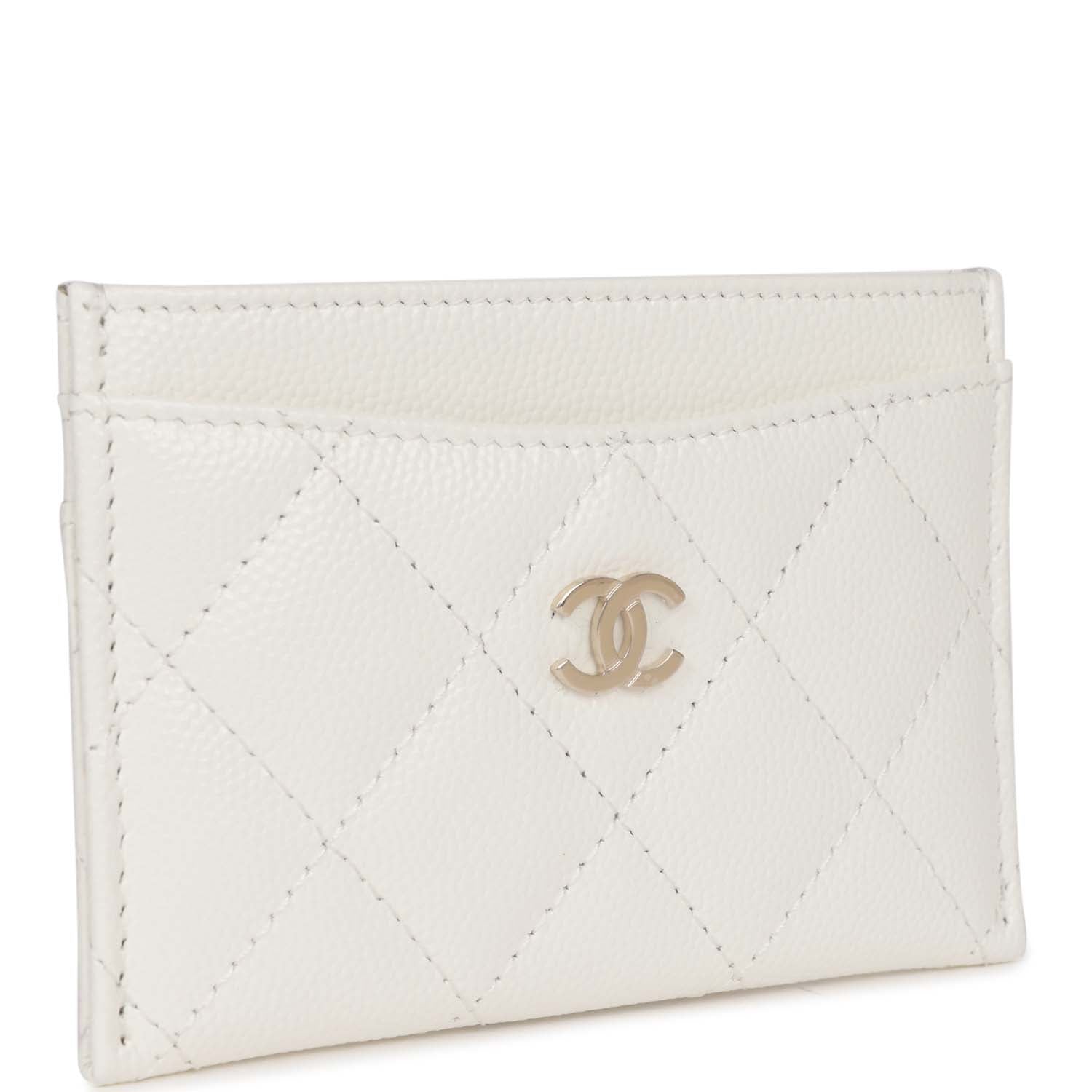 Chanel  Holder Wallet White Caviar Light Gold Hardware