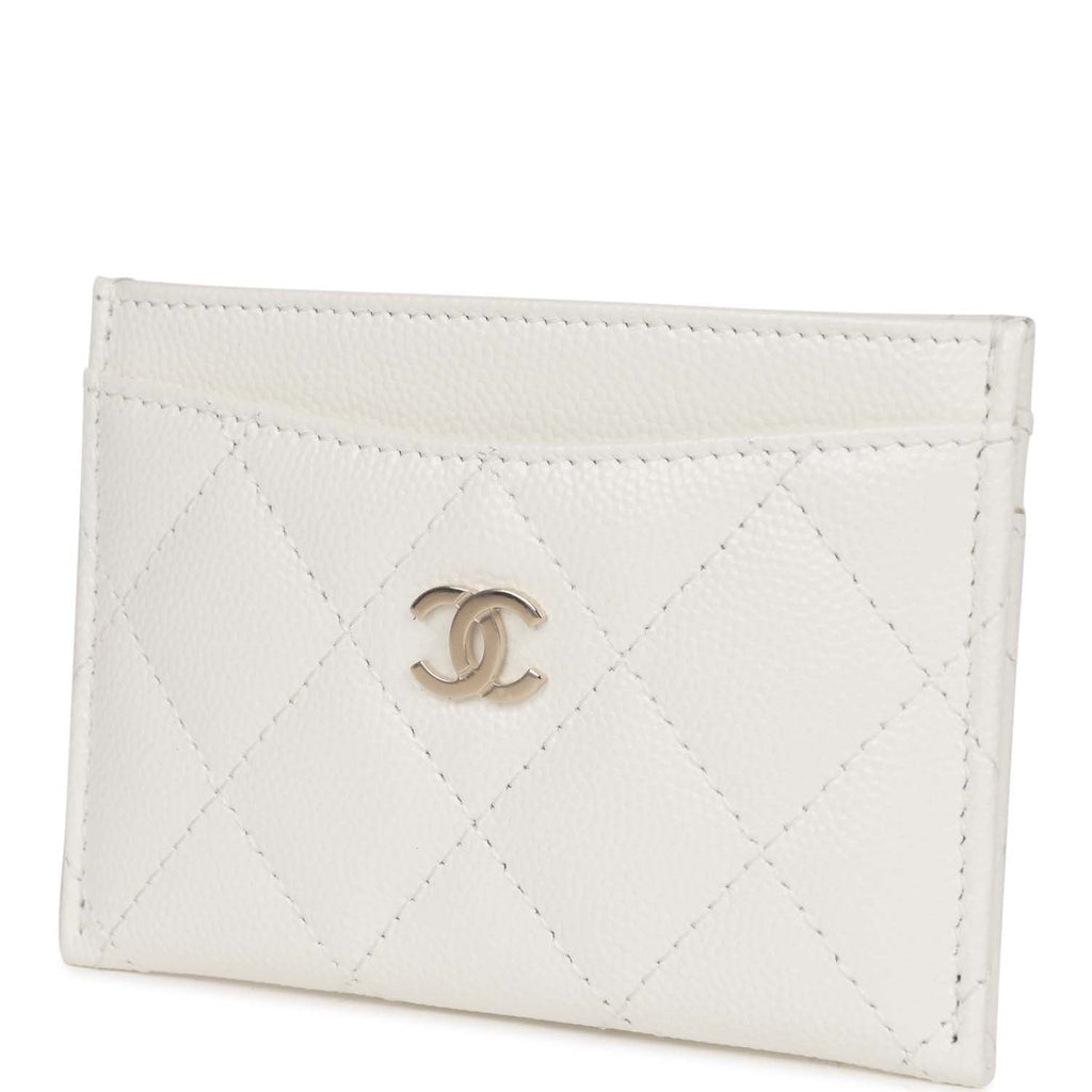 Chanel  Holder Wallet White Caviar Light Gold Hardware
