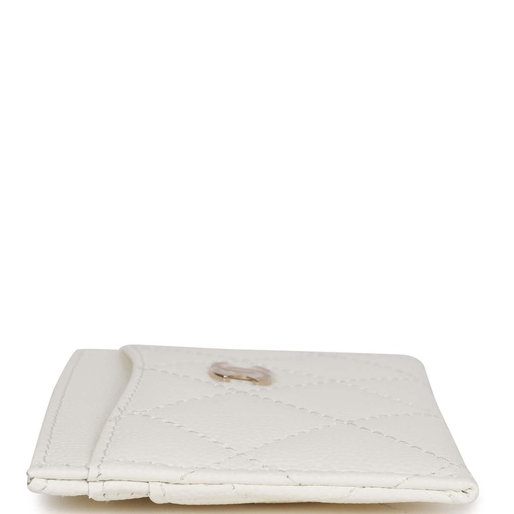Chanel  Holder Wallet White Caviar Light Gold Hardware