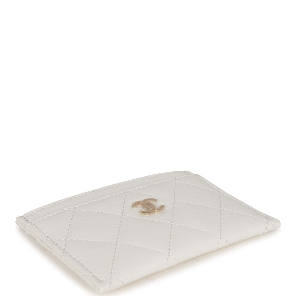 Chanel  Holder Wallet White Caviar Light Gold Hardware