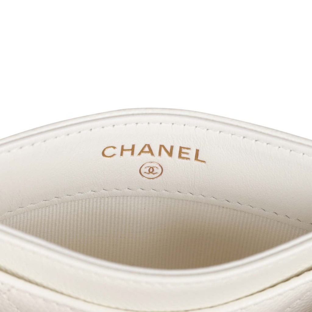 Chanel  Holder Wallet White Caviar Light Gold Hardware