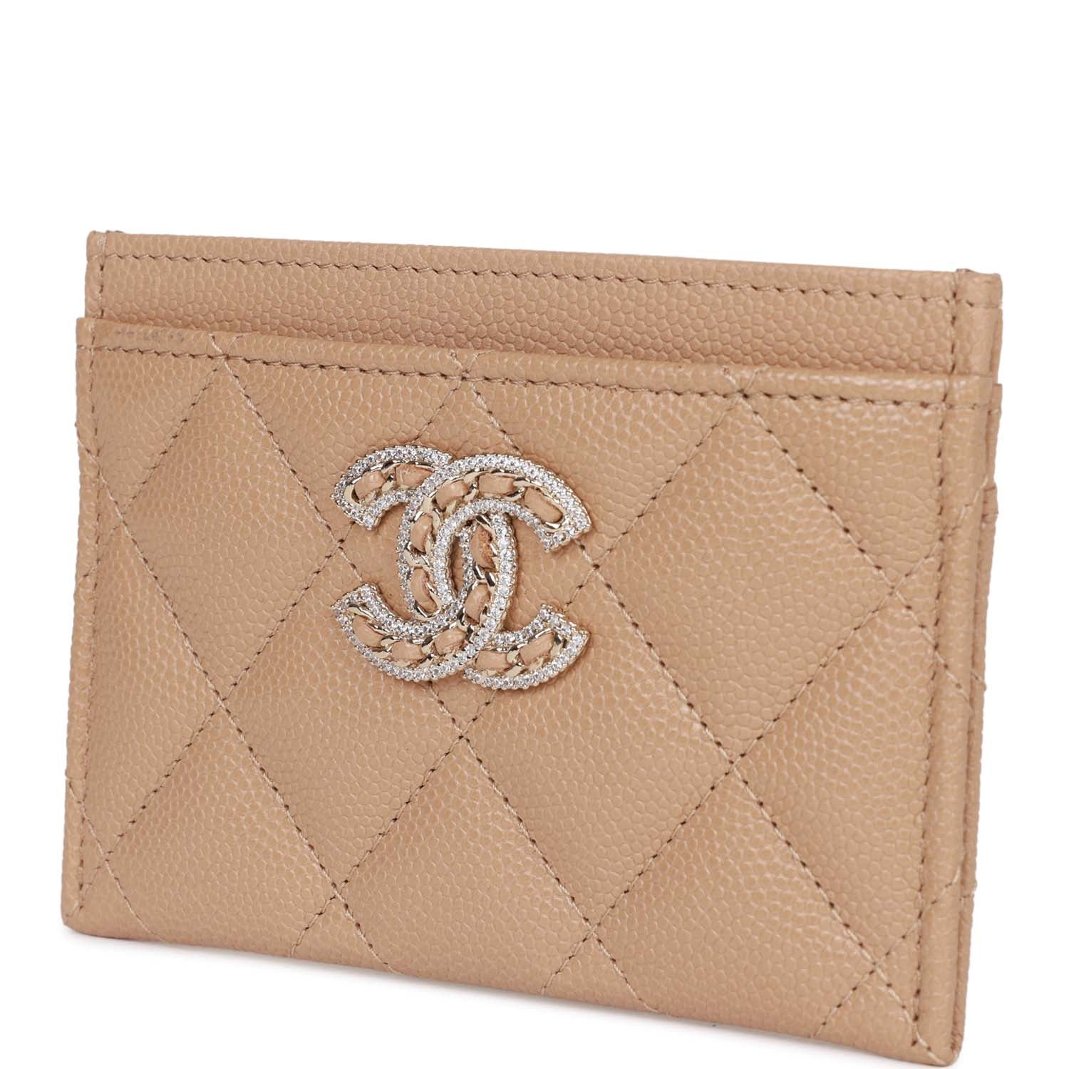 Chanel  Holder Wallet Beige Caviar Crystal and Light Gold Hardware