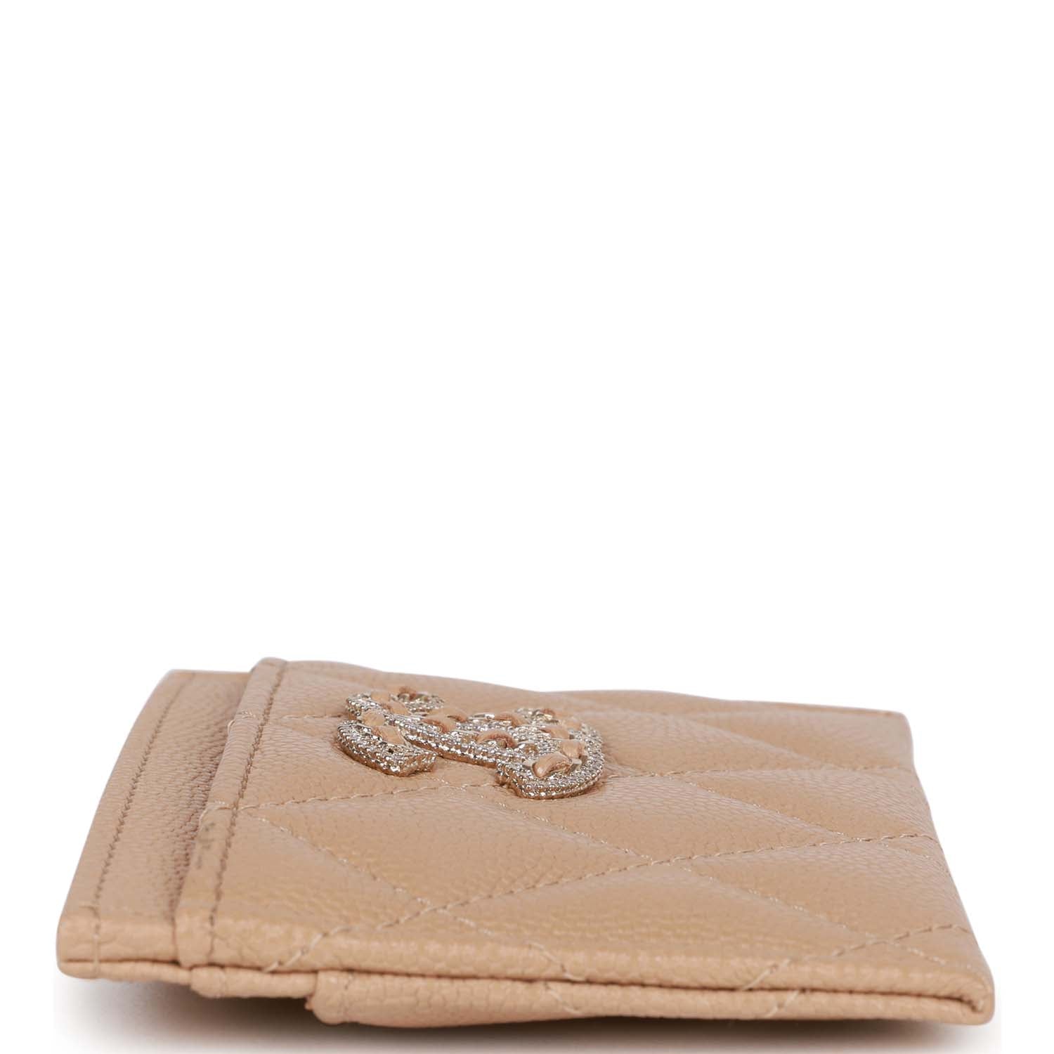 Chanel  Holder Wallet Beige Caviar Crystal and Light Gold Hardware