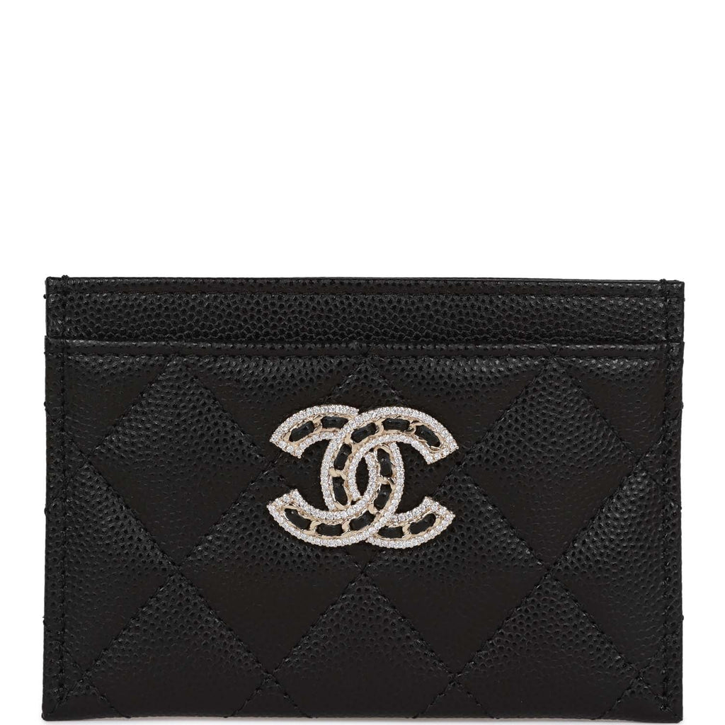 Chanel  Holder Wallet Black Caviar Crystal and Light Gold Hardware
