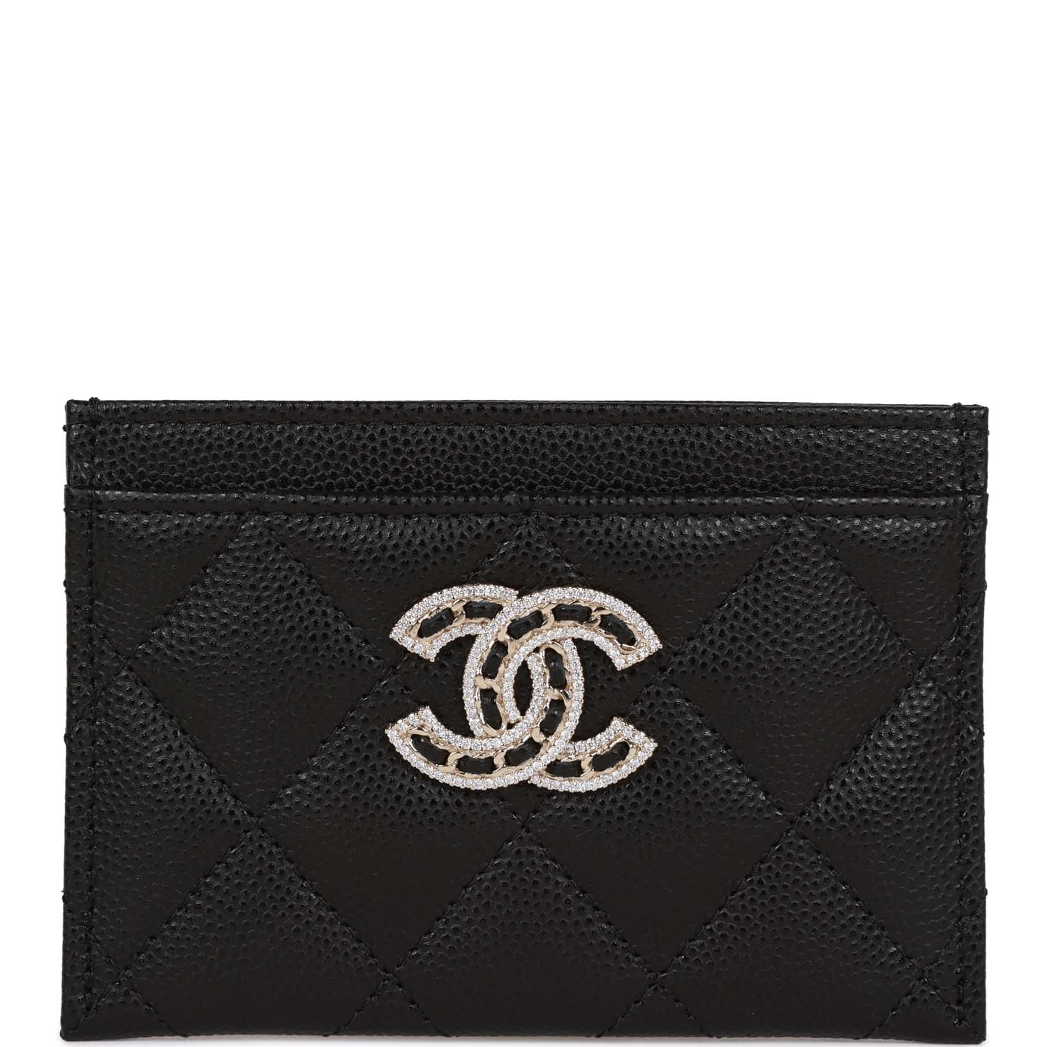 Chanel  Holder Wallet Black Caviar Crystal and Light Gold Hardware