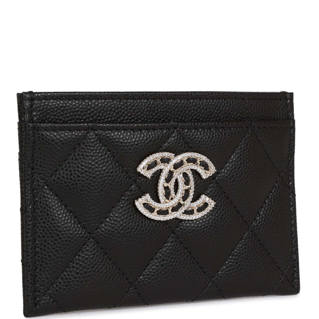 Chanel  Holder Wallet Black Caviar Crystal and Light Gold Hardware