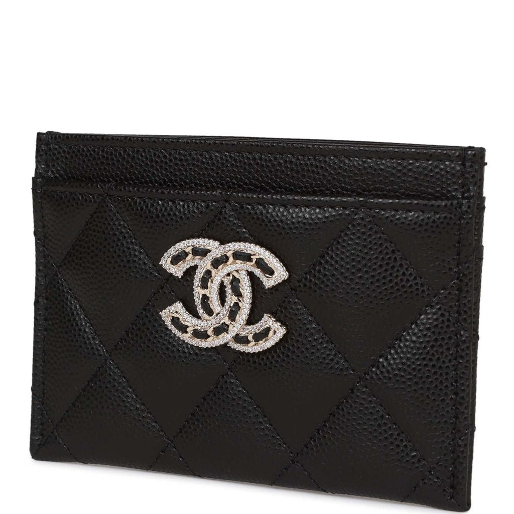 Chanel  Holder Wallet Black Caviar Crystal and Light Gold Hardware