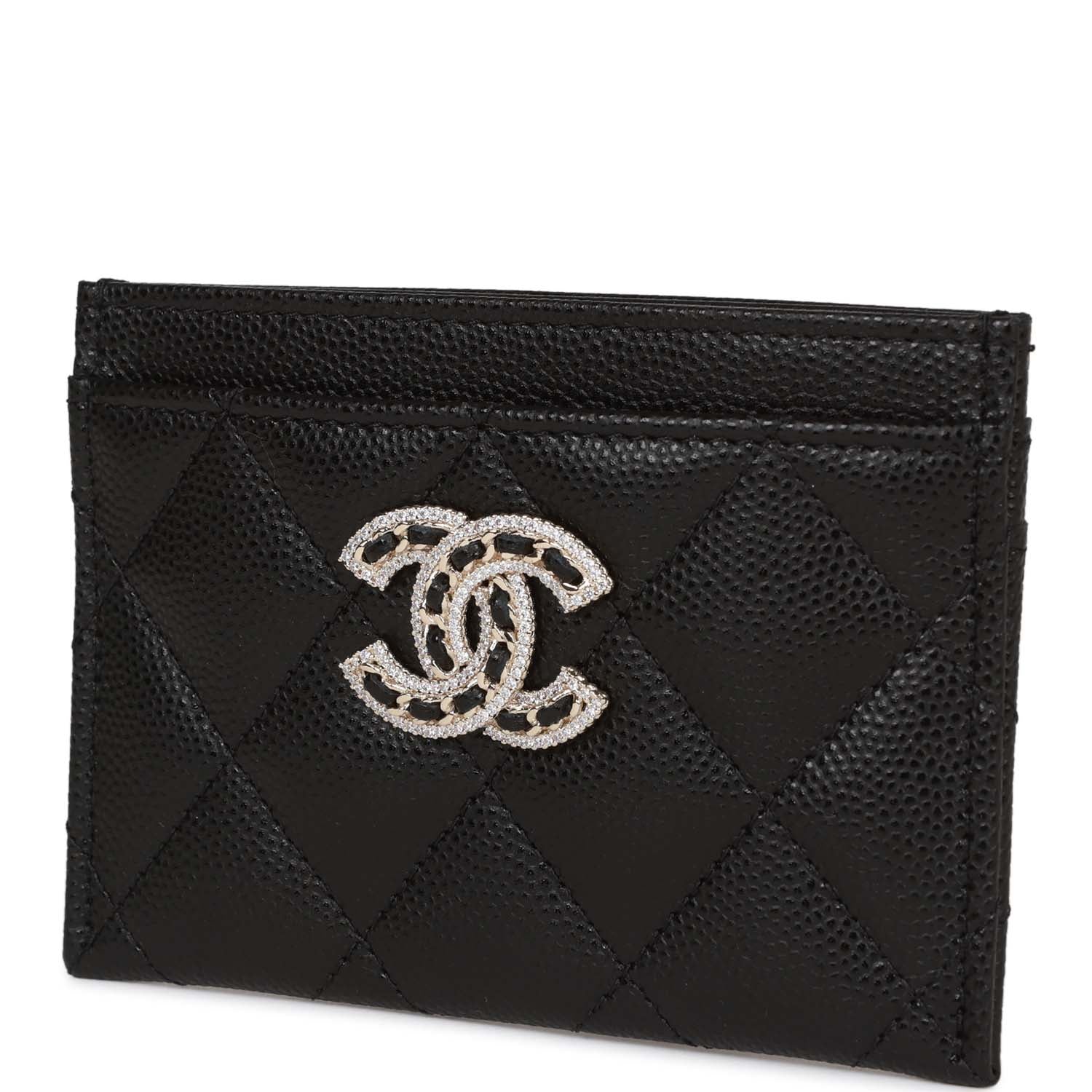 Chanel  Holder Wallet Black Caviar Crystal and Light Gold Hardware