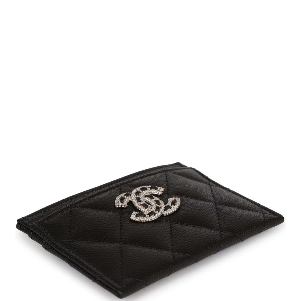 Chanel  Holder Wallet Black Caviar Crystal and Light Gold Hardware
