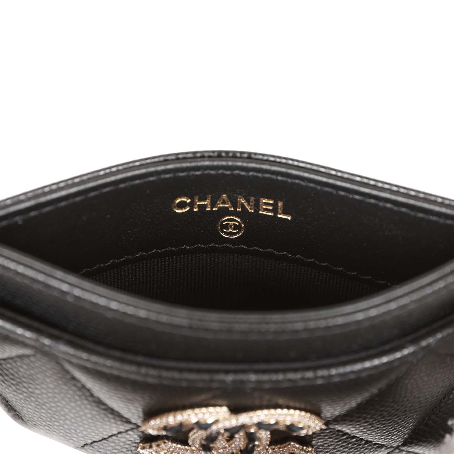 Chanel  Holder Wallet Black Caviar Crystal and Light Gold Hardware