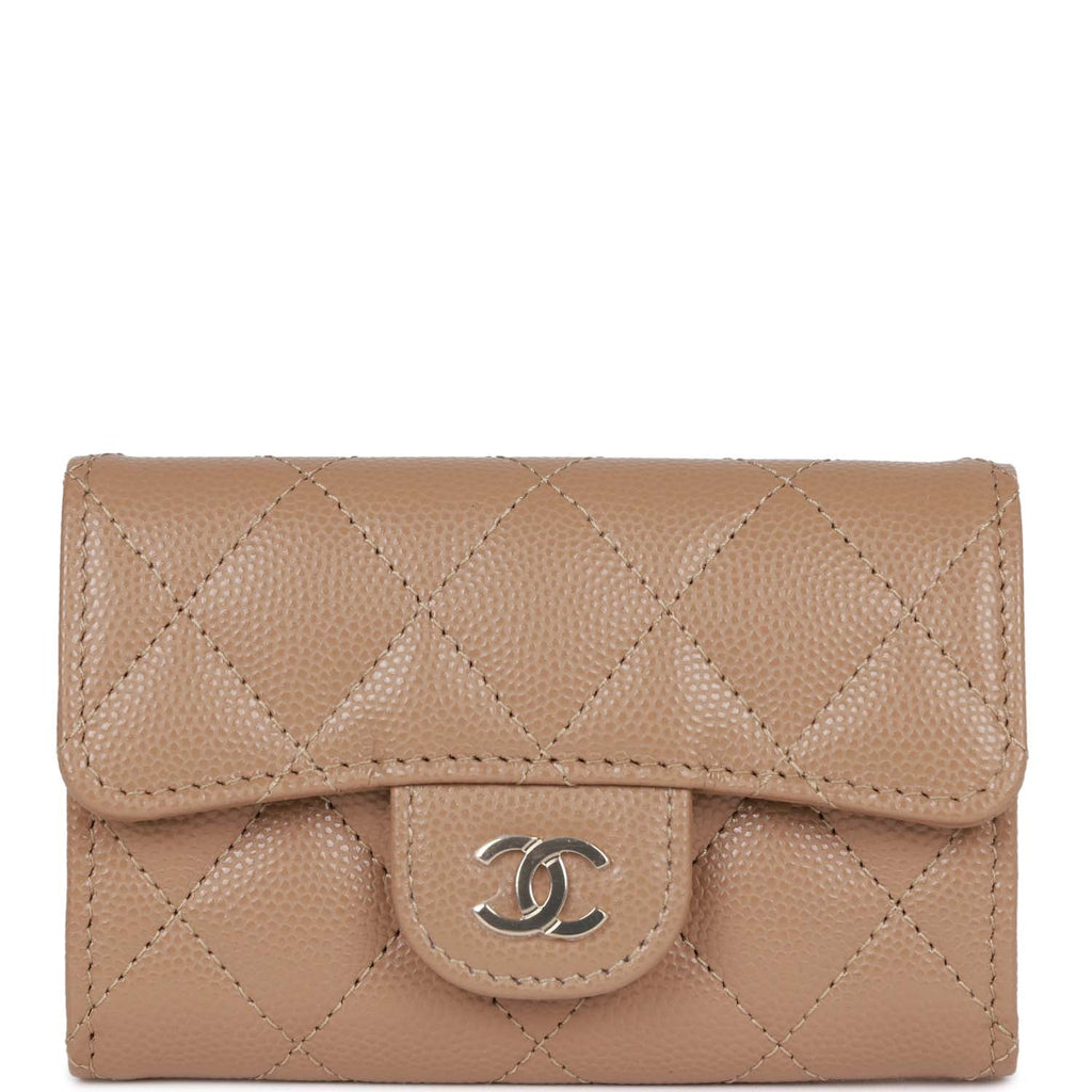 Chanel Flap  Holder Wallet Beige Caviar Light Gold Hardware