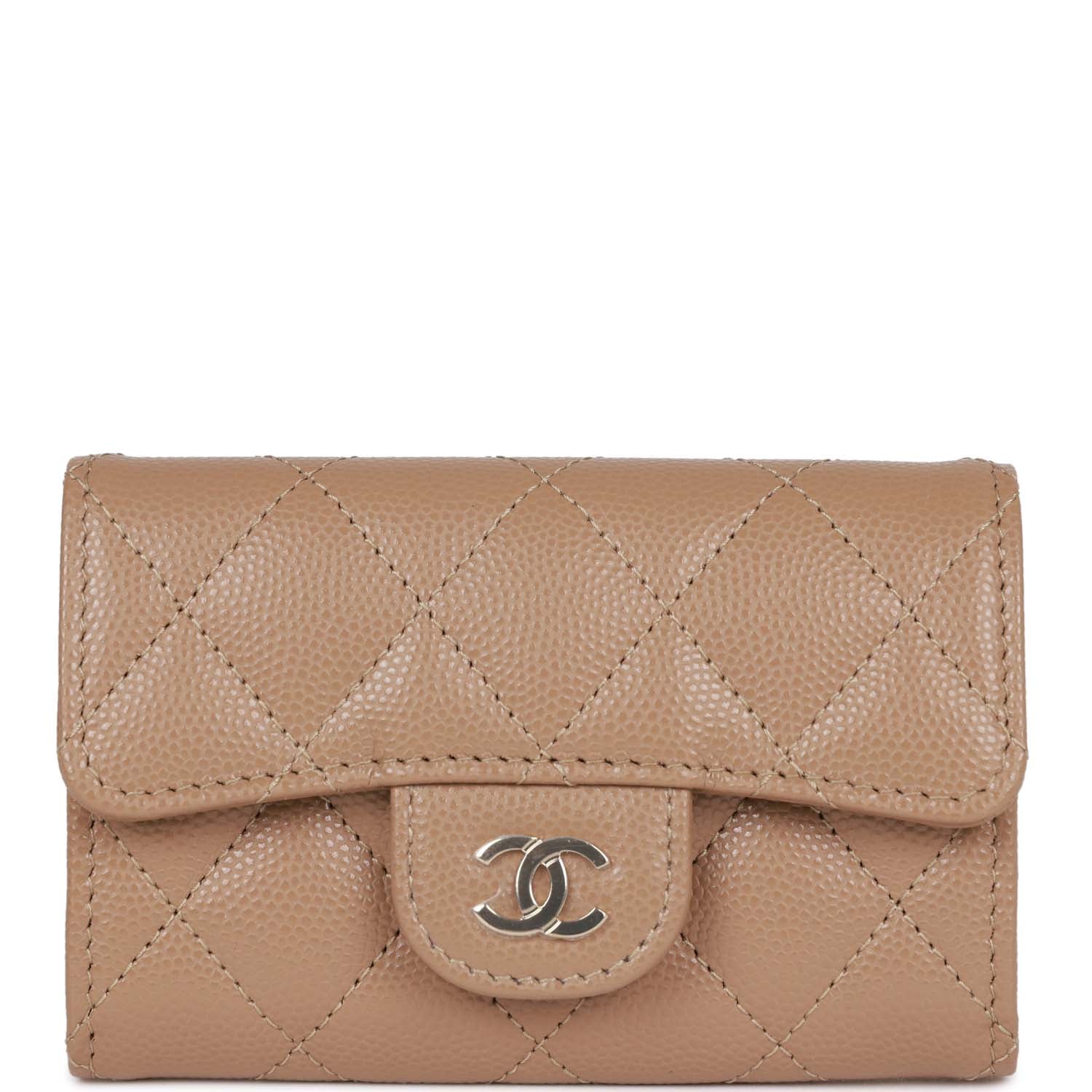 Chanel Flap  Holder Wallet Beige Caviar Light Gold Hardware