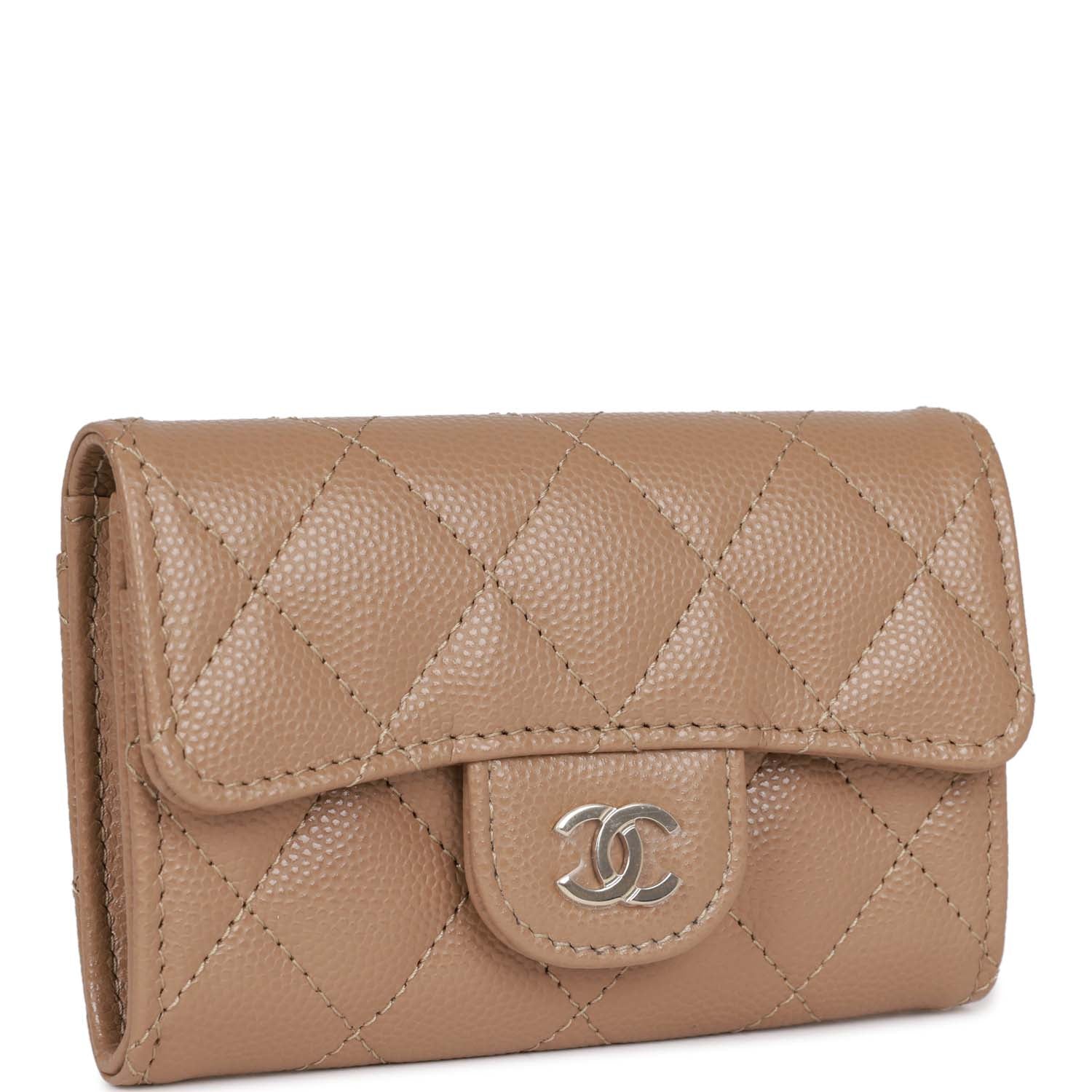 Chanel Flap  Holder Wallet Beige Caviar Light Gold Hardware